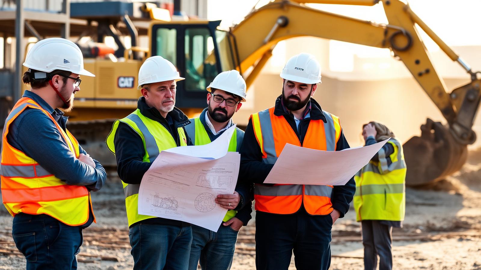 Engineers reviewing plans on a construction site